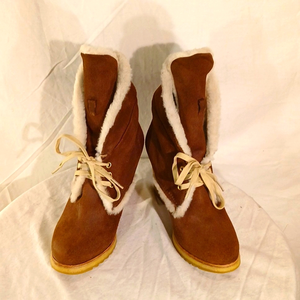 🔥 Like New Prada Chestnut Suede Genuine Fur Heeled Booties
